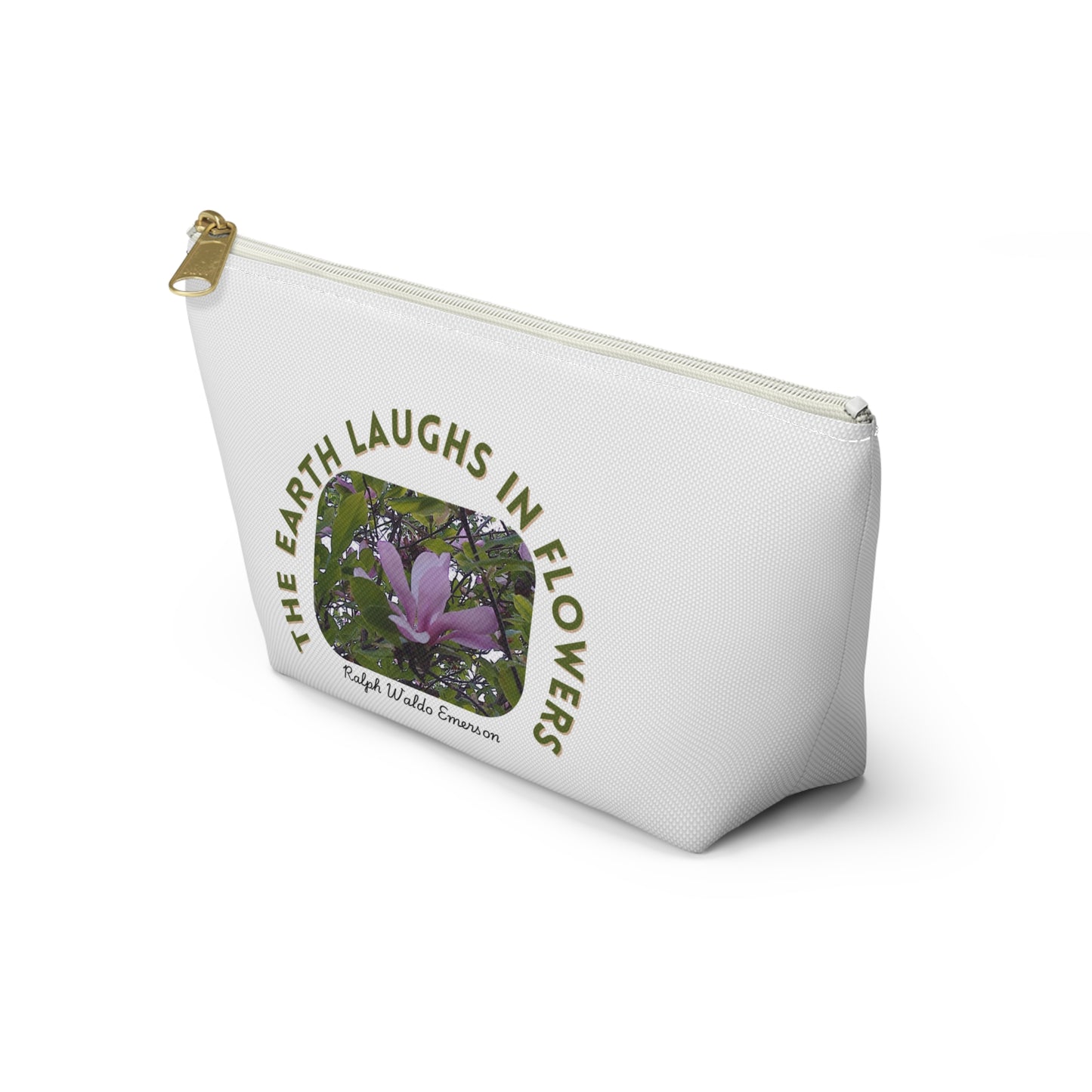 Botanical Accessory Pouch, Floral Makeup Bag, Organizer for Artists, Gift for Nature Lovers, Inspirational Quote Pouch