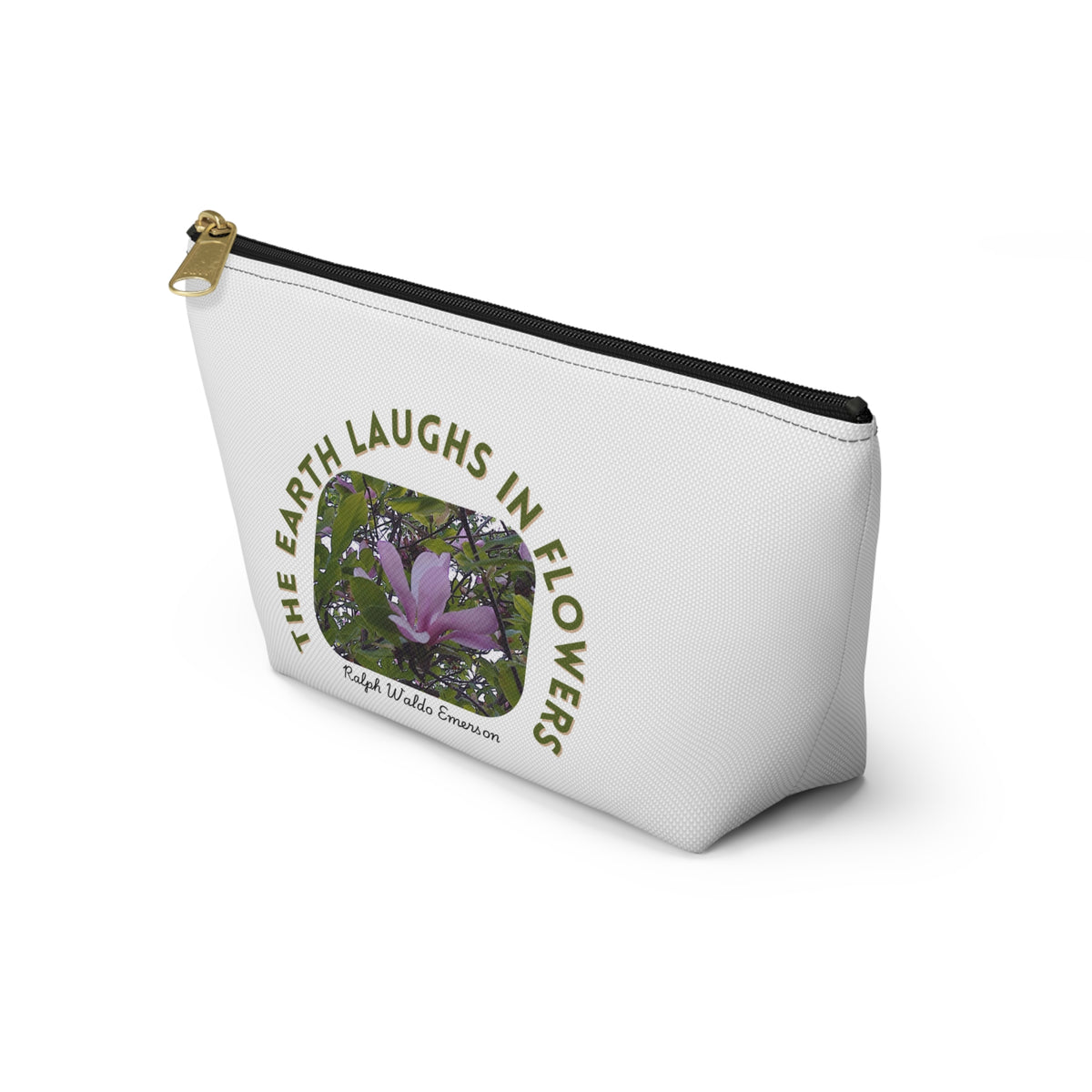 Botanical Accessory Pouch, Floral Makeup Bag, Organizer for Artists, Gift for Nature Lovers, Inspirational Quote Pouch