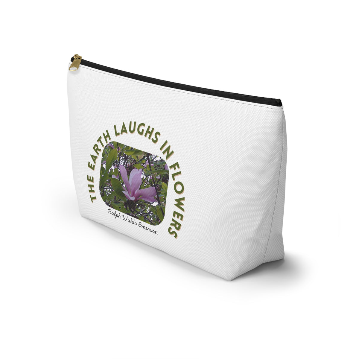Botanical Accessory Pouch, Floral Makeup Bag, Organizer for Artists, Gift for Nature Lovers, Inspirational Quote Pouch