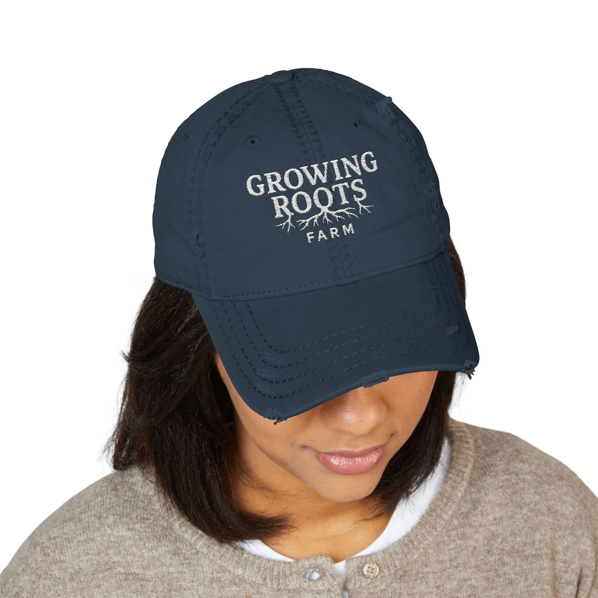 Growing Roots Farm Distressed Embroidered Dad Hat