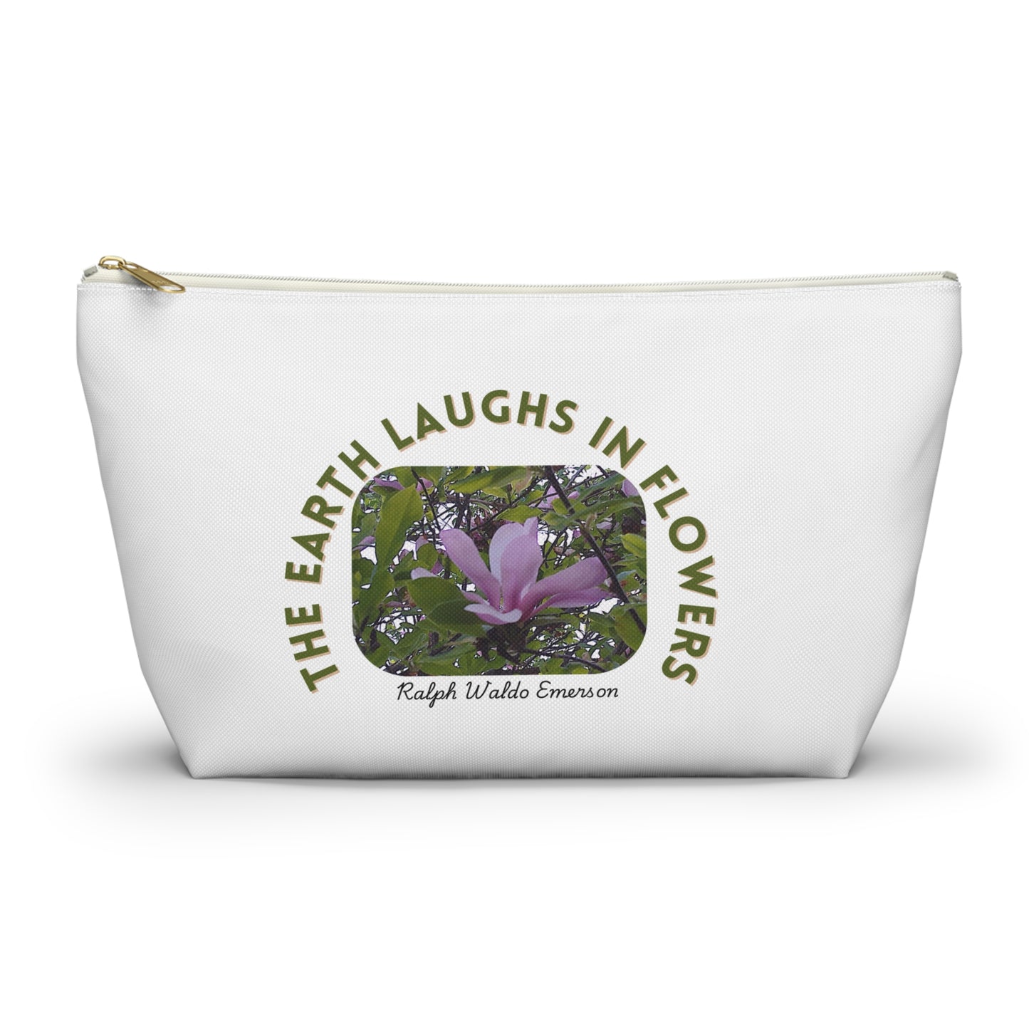Botanical Accessory Pouch, Floral Makeup Bag, Organizer for Artists, Gift for Nature Lovers, Inspirational Quote Pouch
