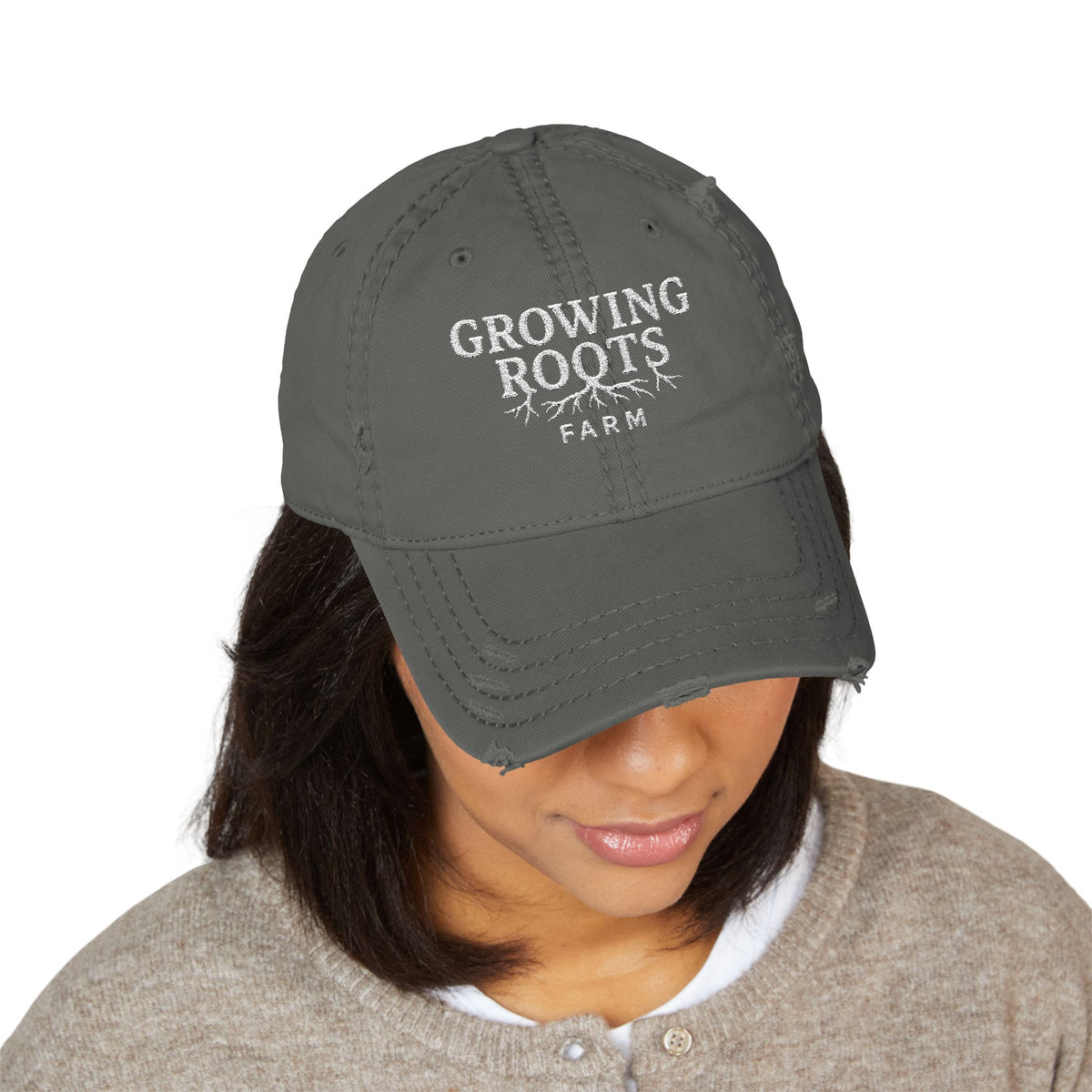 Growing Roots Farm Distressed Embroidered Dad Hat