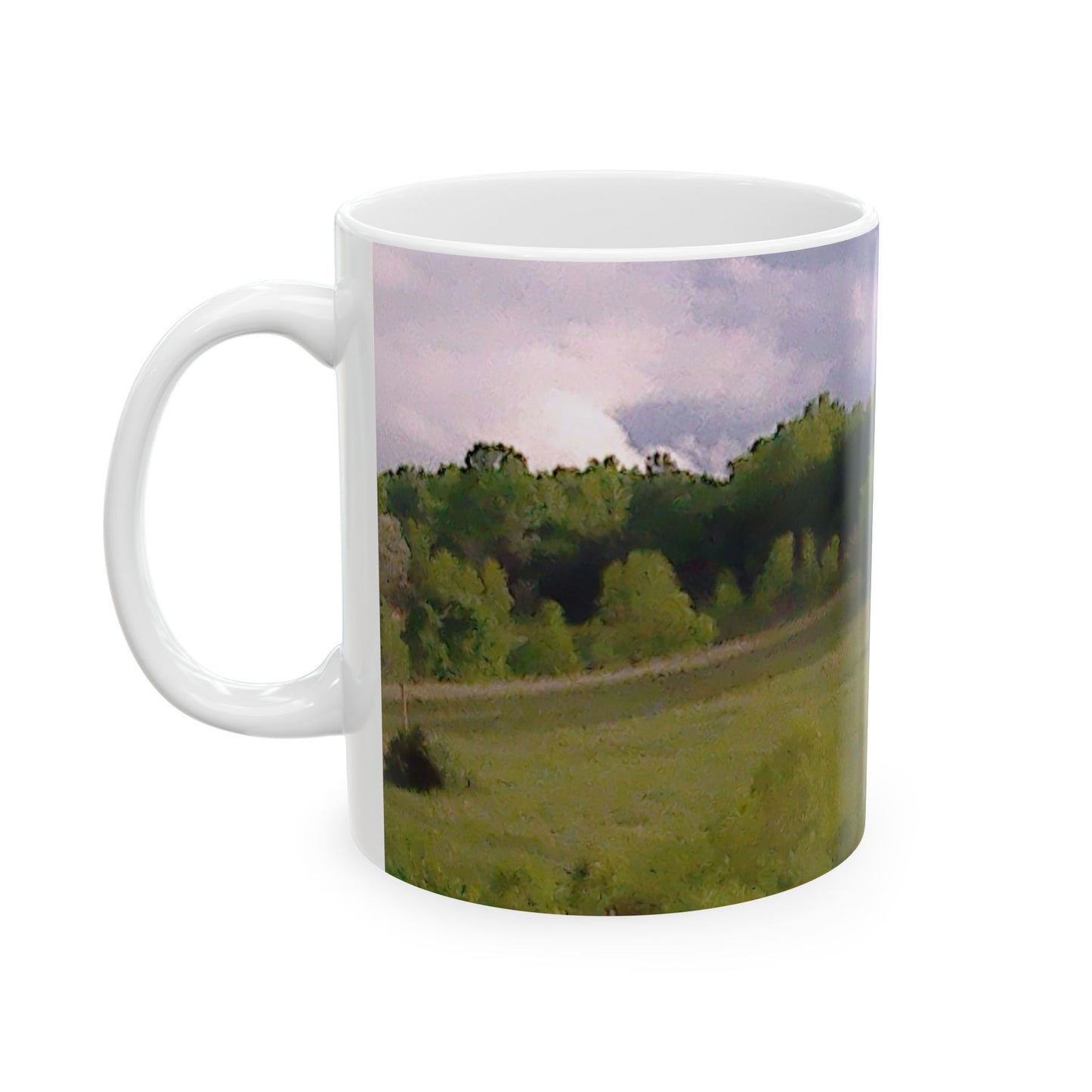 Scenic Meadow Ceramic Mug — Tranquil Green Landscape Coffee Cup (11oz, 15oz)