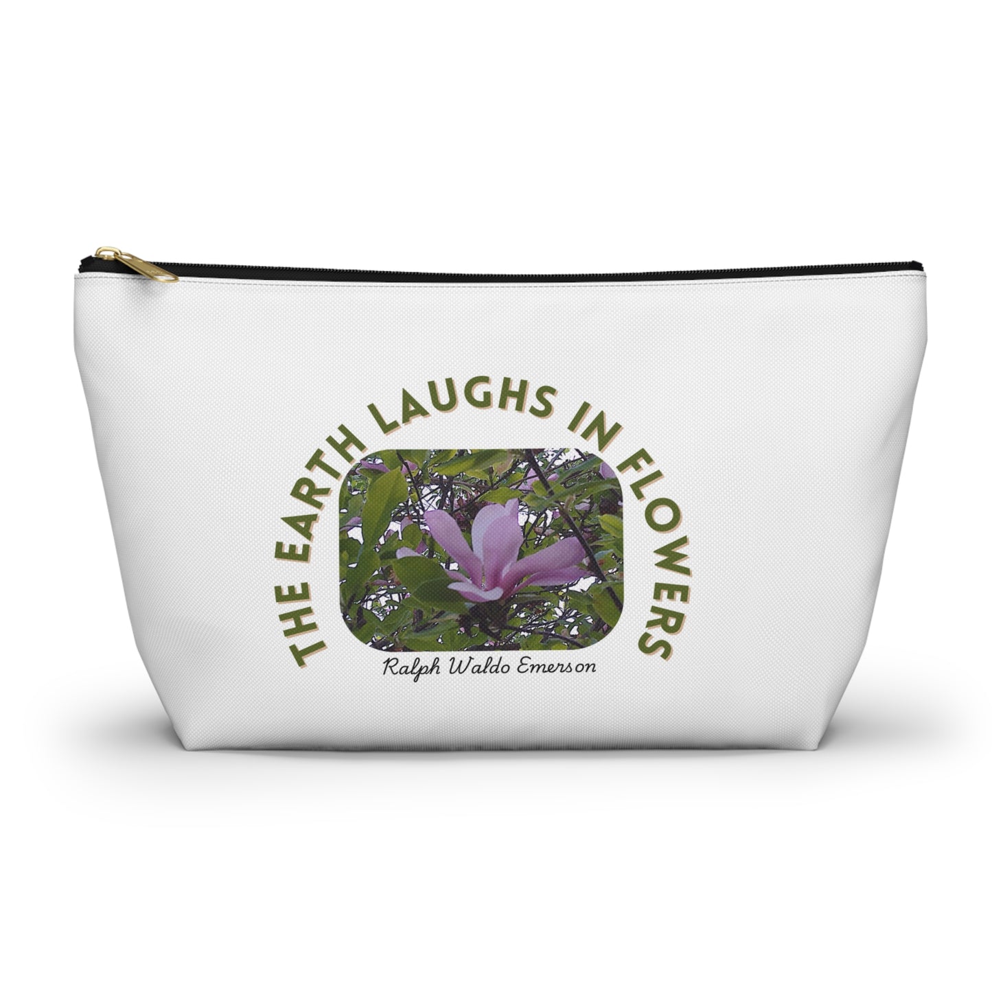 Botanical Accessory Pouch, Floral Makeup Bag, Organizer for Artists, Gift for Nature Lovers, Inspirational Quote Pouch