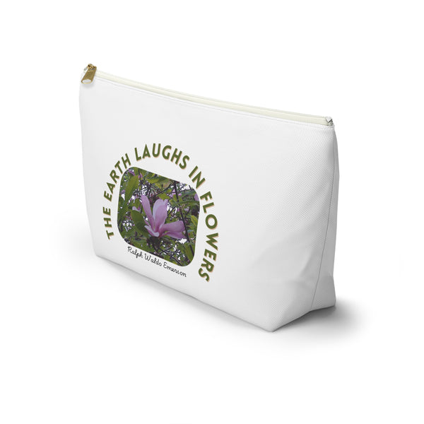 Botanical Accessory Pouch, Floral Makeup Bag, Organizer for Artists, Gift for Nature Lovers, Inspirational Quote Pouch