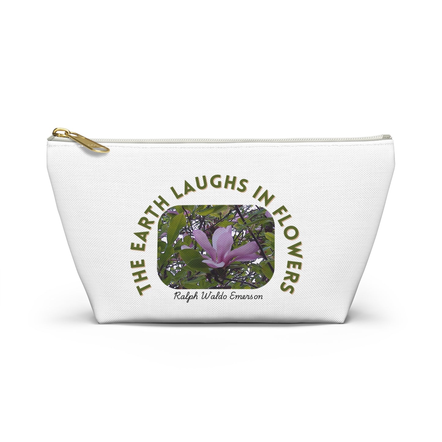 Botanical Accessory Pouch, Floral Makeup Bag, Organizer for Artists, Gift for Nature Lovers, Inspirational Quote Pouch