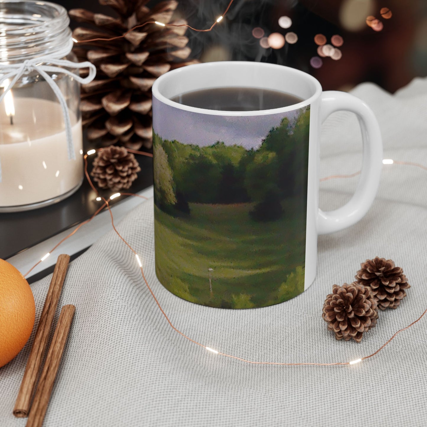 Scenic Meadow Ceramic Mug — Tranquil Green Landscape Coffee Cup (11oz, 15oz)