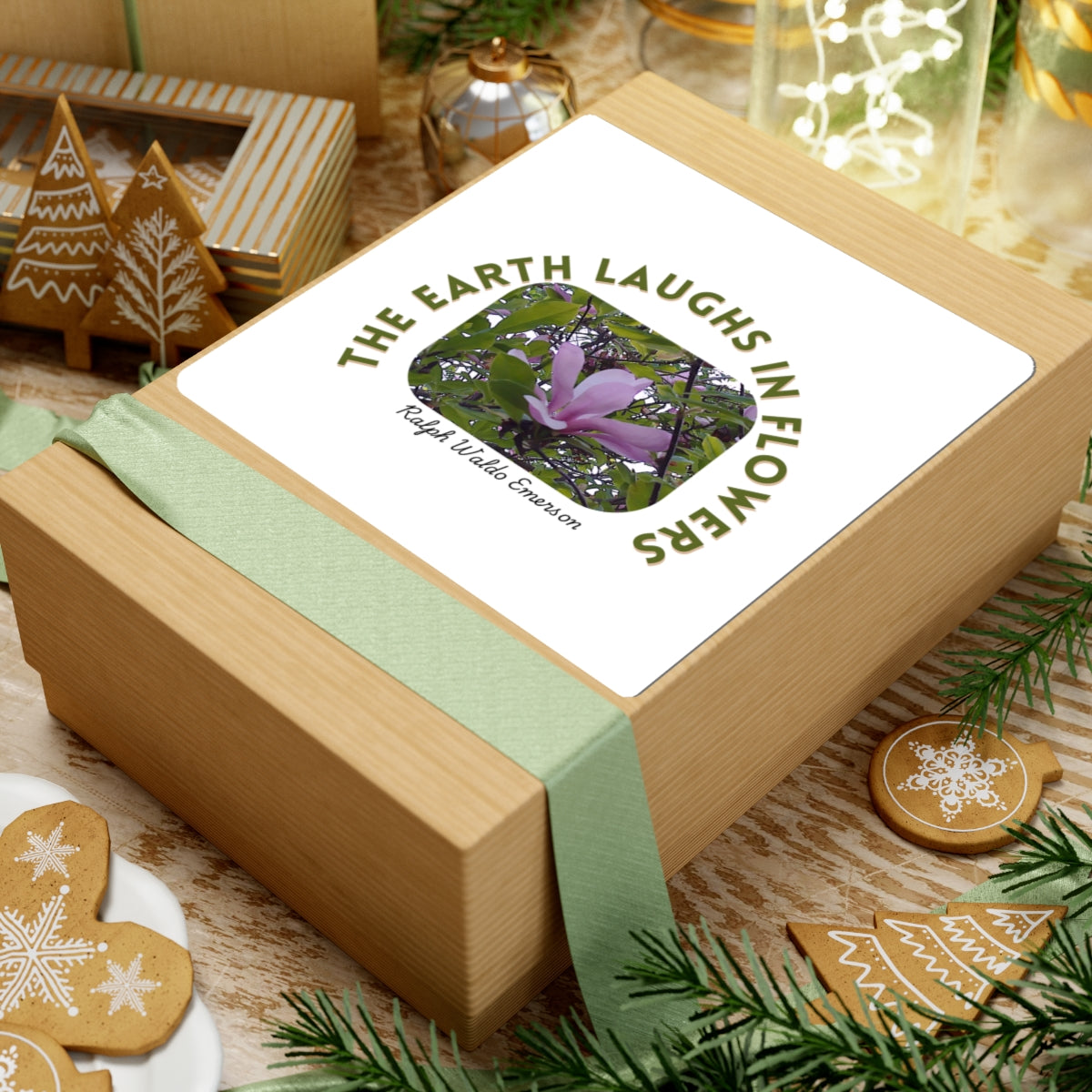 Inspirational Flower Stickers, Nature Lovers Gift, Laptop Peel & Stick Decor, Ralph Waldo Emerson Quote, Eco-Friendly Art