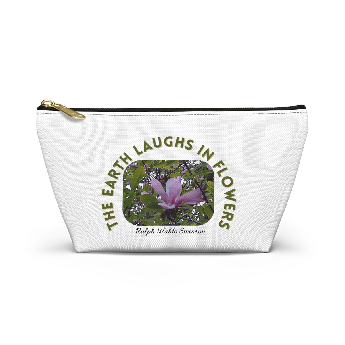 Botanical Accessory Pouch, Floral Makeup Bag, Organizer for Artists, Gift for Nature Lovers, Inspirational Quote Pouch