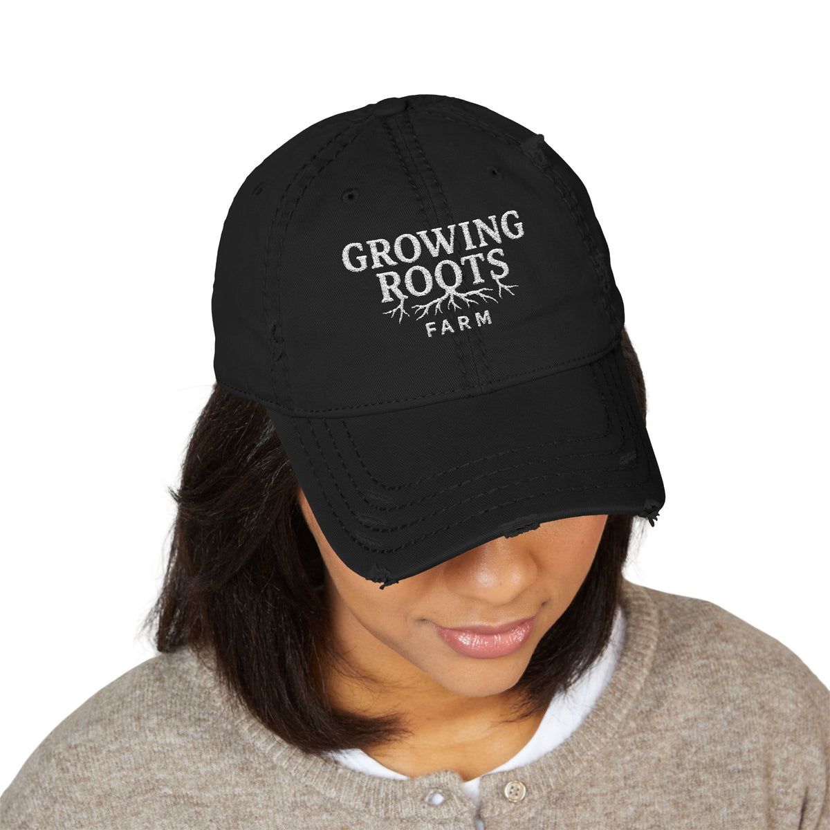 Growing Roots Farm Distressed Embroidered Dad Hat