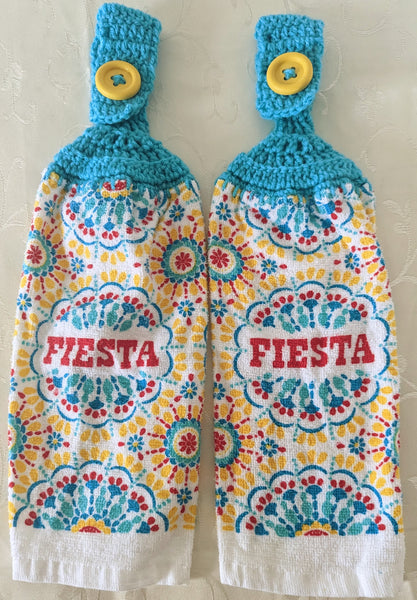 Hand Crocheted Hanging Towels - "Fiesta" - Set of 2