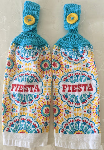 Hand Crocheted Hanging Towels - "Fiesta" - Set of 2