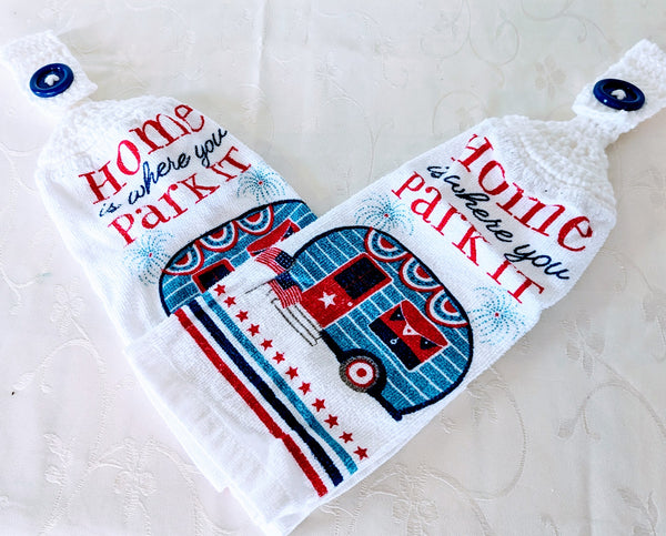 Hanging Towels - "Home Is Where You Park It" - Set of 2