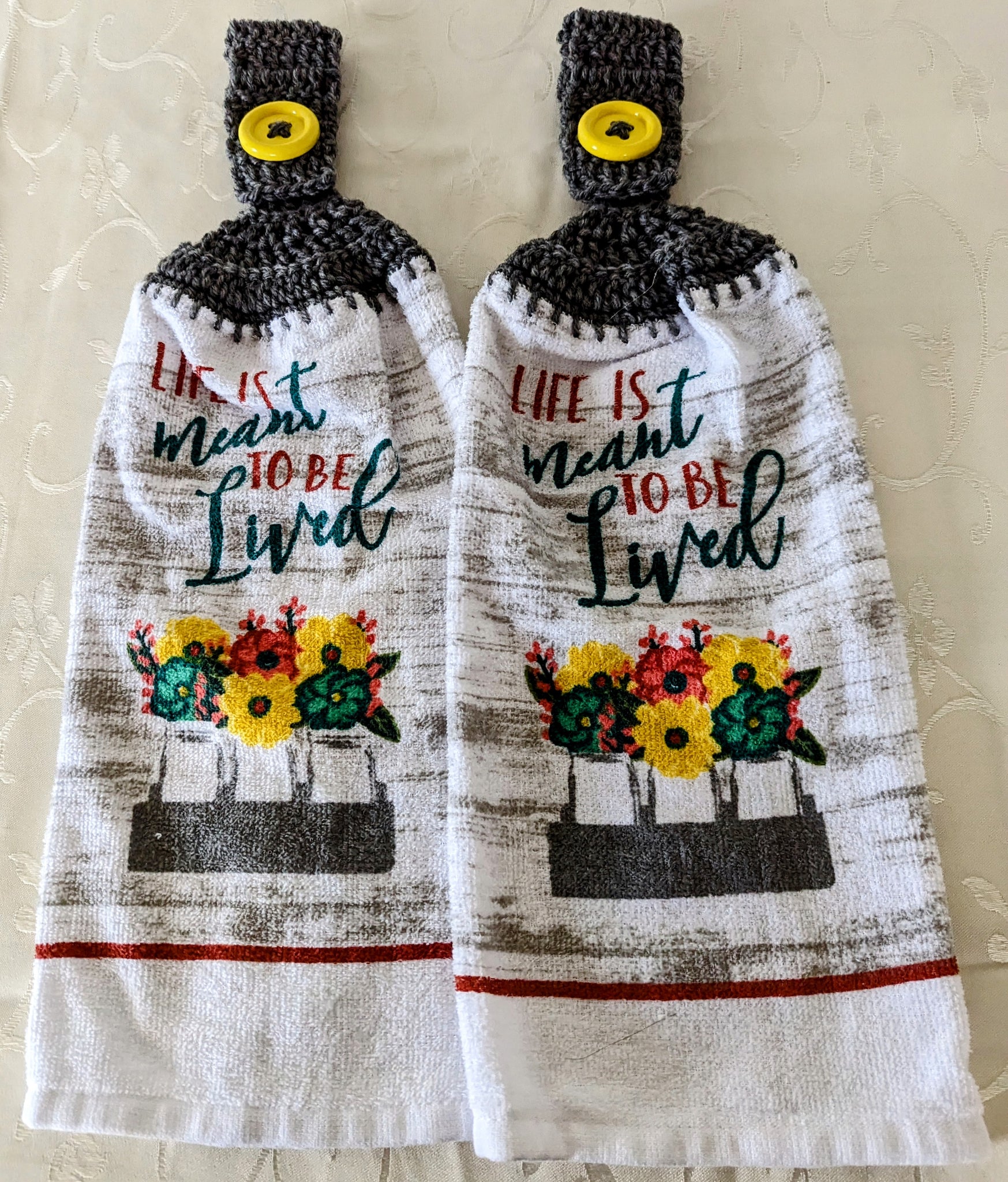 Hanging Towels - "Life is Meant to be Lived" - Set of 2