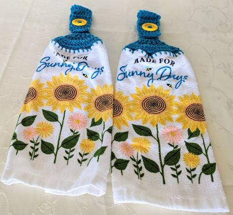 Hanging Towels - Sunflowers - "Made for Sunny Days" - Set of 2