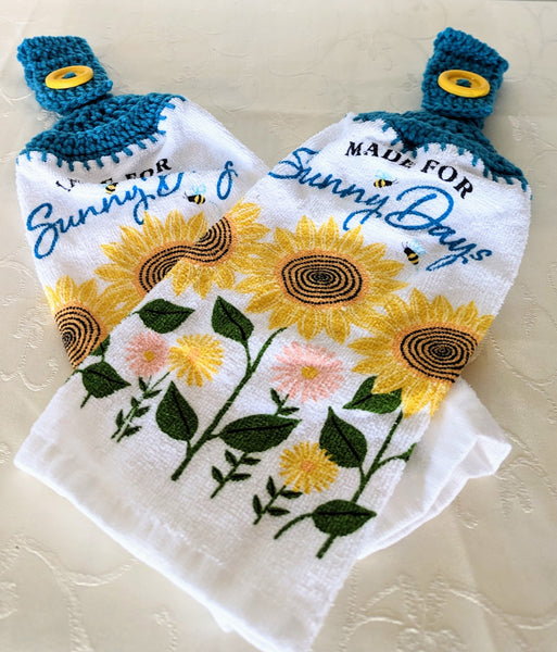 Hanging Towels - Sunflowers - "Made for Sunny Days" - Set of 2