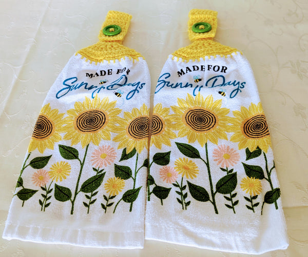 Hanging Towels - Sunflowers - "Made for Sunny Days" - Set of 2