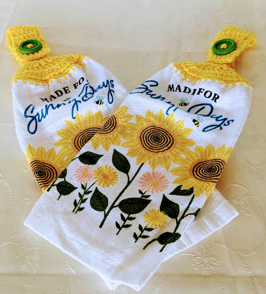 Hanging Towels - Sunflowers - "Made for Sunny Days" - Set of 2