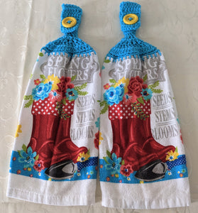 Hanging Towels - Flowers in a Garden Boot - Set of 2