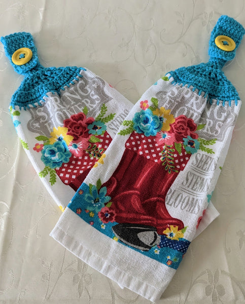 Hanging Towels - Flowers in a Garden Boot - Set of 2