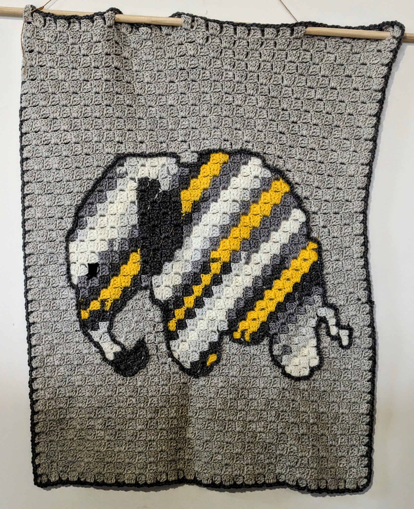 Specialty Blanket - Wall Hanging - Hand Crocheted - Elephant