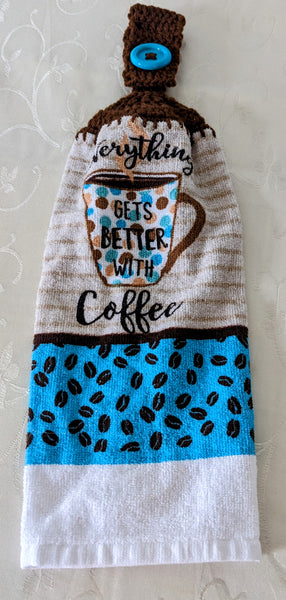 Coffee Themed Hanging Towels - "Everything Gets Better with Coffee" - Set of 2