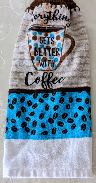 Coffee Themed Hanging Towels - "Everything Gets Better with Coffee" - Set of 2