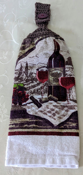 Hanging Towels - Wine Themed - Wine Bottle, Glasses and Grapes - Set of 2