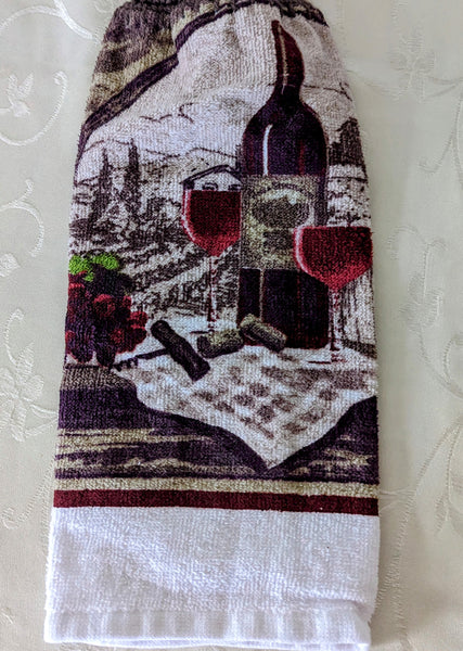 Hanging Towels - Wine Themed - Wine Bottle, Glasses and Grapes - Set of 2