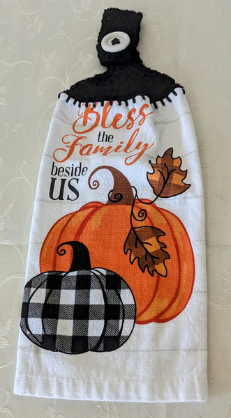 Fall/Thanksgiving Hanging Towels - "Bless the Family Beside Us" - Set of 2