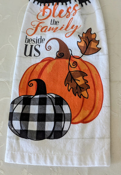 Fall/Thanksgiving Hanging Towels - "Bless the Family Beside Us" - Set of 2