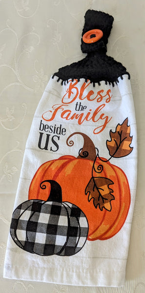 Fall/Thanksgiving Hanging Towels - "Bless the Family Beside Us" - Set of 2