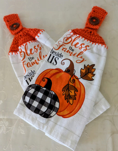 Fall/Thanksgiving Hanging Towels - "Bless the Family Beside Us" - Set of 2