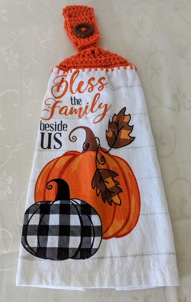 Fall/Thanksgiving Hanging Towels - "Bless the Family Beside Us" - Set of 2