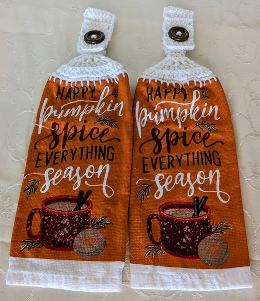 Fall Themed Hanging Towels - "Happy Pumpkin Spice Everything Season" - Set of 2