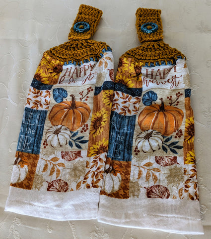 Fall/Thanksgiving Hanging Towels - "Happy Harvest" - Set of 2