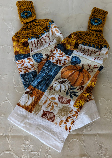 Fall/Thanksgiving Hanging Towels - "Happy Harvest" - Set of 2