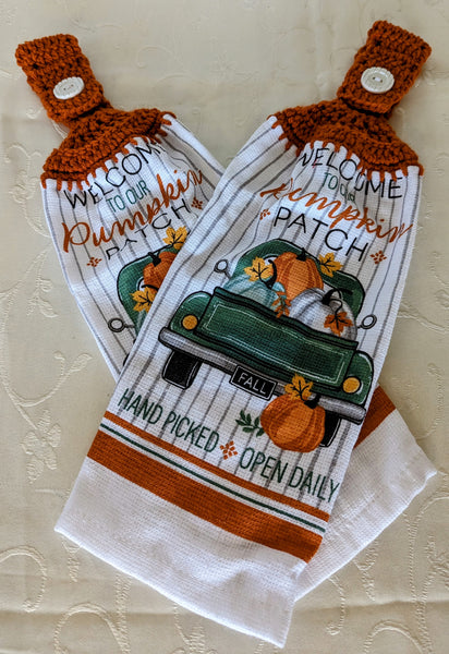 Fall Themed Hanging Towels - "Welcome to our Pumpkin Patch" - Set of 2