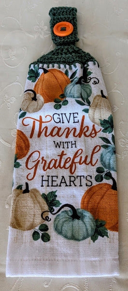 Fall/Thanksgiving Hanging Towels - "Give Thanks with Grateful Hearts" - Set of 2