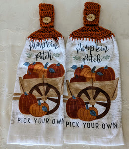 Fall Themed Hanging Towels - "Pumpkin Patch" - Set of 2