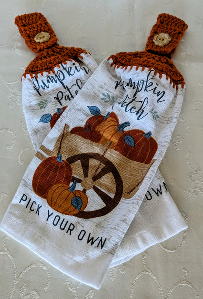 Fall Themed Hanging Towels - "Pumpkin Patch" - Set of 2