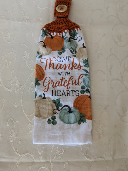 Fall/Thanksgiving Hanging Towels - "Give Thanks with Grateful Hearts" - Set of 2