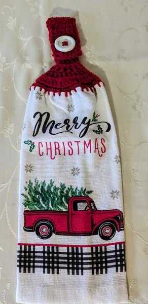 Christmas Hanging Towels - "Merry Christmas" with red truck - Set of 2