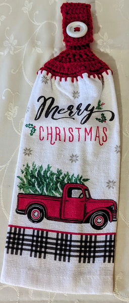 Christmas Hanging Towels - "Merry Christmas" with red truck - Set of 2