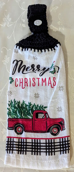 Christmas Hanging Towels - "Merry Christmas" with red truck - Set of 2