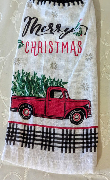 Christmas Hanging Towels - "Merry Christmas" with red truck - Set of 2