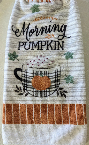 Coffee Themed Hanging Towels - "Morning Pumpkin" - Set of 2