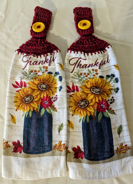 Hanging Towels - Sunflowers - "Thankful" - Set of 2