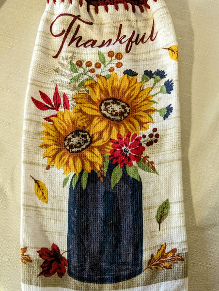 Hanging Towels - Sunflowers - "Thankful" - Set of 2