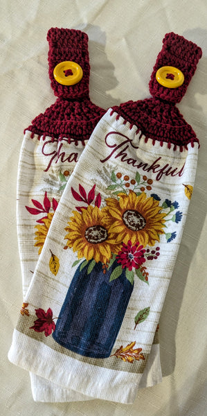 Hanging Towels - Sunflowers - "Thankful" - Set of 2